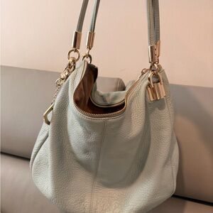 Donna Karan DKNY Crosby- Tubular Pebbled Leather Bag– Light Blue | Gold Hardware